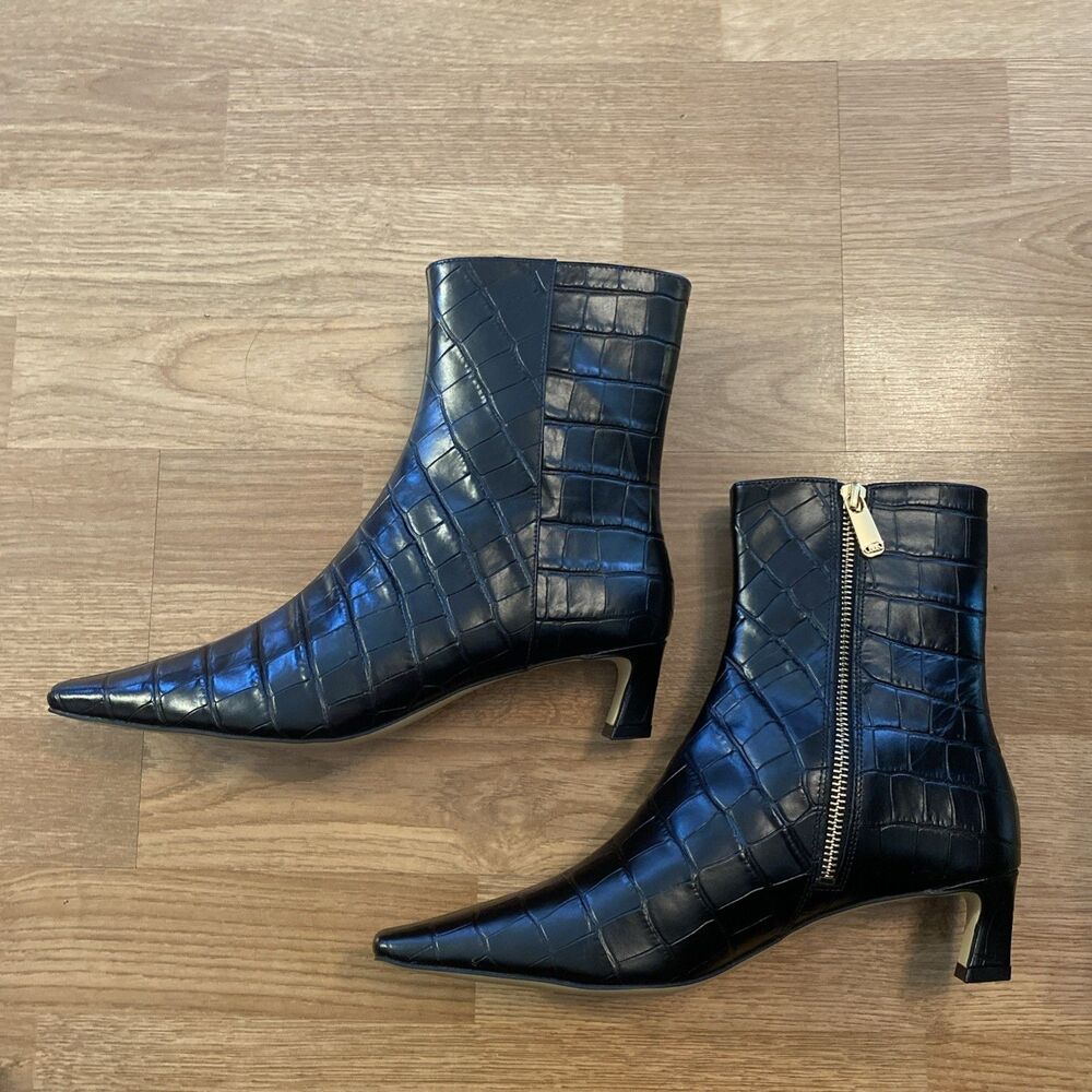 Michael Kors Womens Cosmo Croc-Embossed Kitten Heel Booties Black size 10 New - Picture 4 of 11